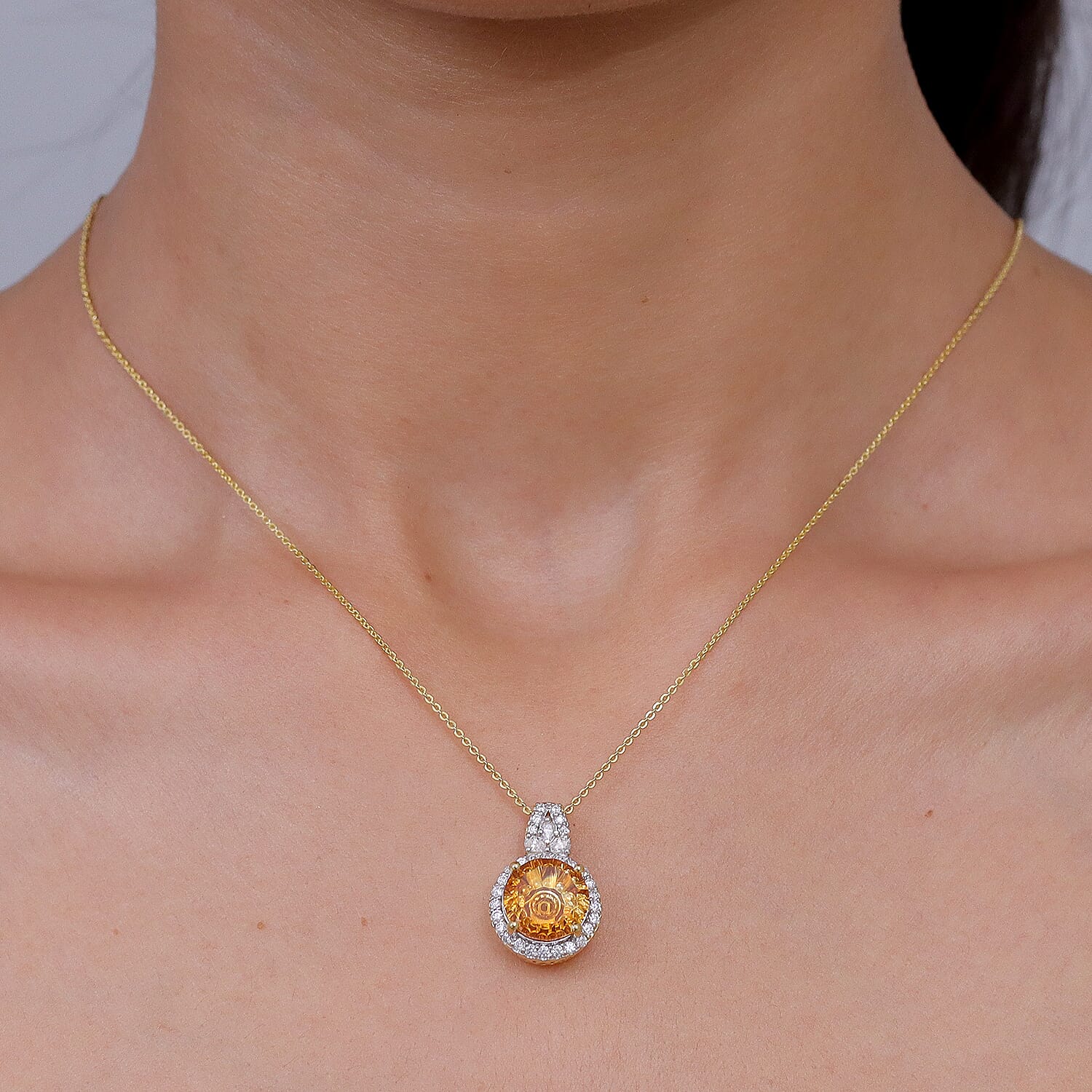 Certified & Appraised D'Joy Brazilian Citrine and Moissanite 5.00 ctw Pendant Necklace in 18K Vermeil Yellow Gold Over Sterling Silver 20 Inches