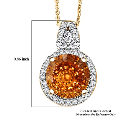 Certified & Appraised D'Joy Brazilian Citrine and Moissanite 5.00 ctw Pendant Necklace in 18K Vermeil Yellow Gold Over Sterling Silver 20 Inches