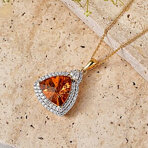 Certified & Appraised D'Joy Brazilian Citrine and Moissanite 6.30 ctw Pendant Necklace in 18K Vermeil Yellow Gold Over Sterling Silver 20 Inches
