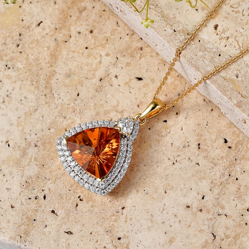 Certified & Appraised D'Joy Brazilian Citrine and Moissanite 6.30 ctw Pendant Necklace in 18K Vermeil Yellow Gold Over Sterling Silver 20 Inches