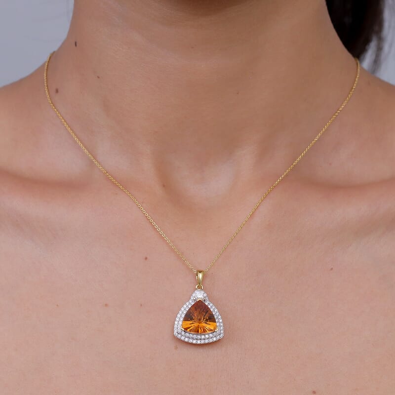 Certified & Appraised D'Joy Brazilian Citrine and Moissanite 6.30 ctw Pendant Necklace in 18K Vermeil Yellow Gold Over Sterling Silver 20 Inches