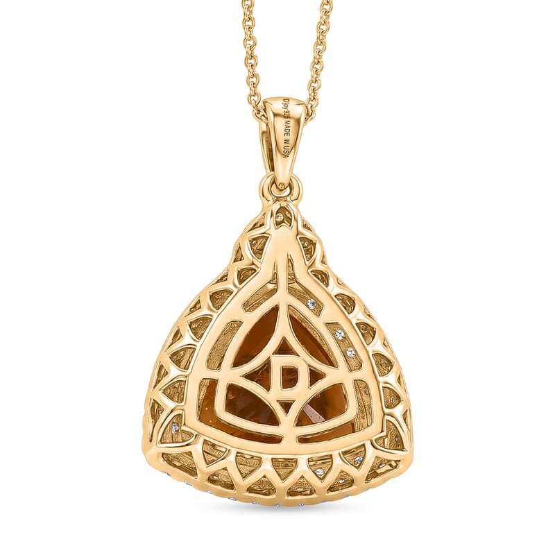 Certified & Appraised D'Joy Brazilian Citrine and Moissanite 6.30 ctw Pendant Necklace in 18K Vermeil Yellow Gold Over Sterling Silver 20 Inches