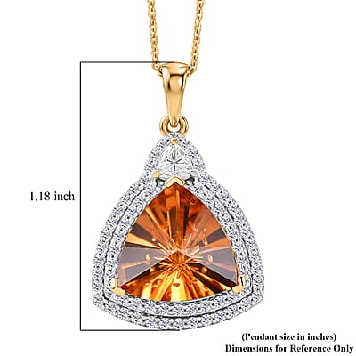 Certified & Appraised D'Joy Brazilian Citrine and Moissanite 6.30 ctw Pendant Necklace in 18K Vermeil Yellow Gold Over Sterling Silver 20 Inches