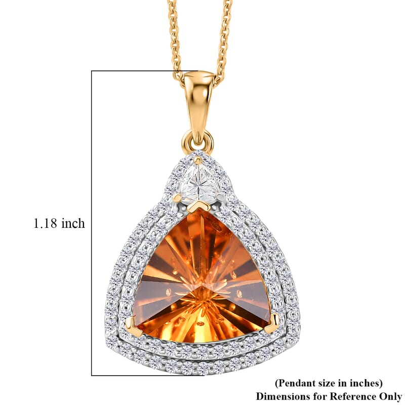 Certified & Appraised D'Joy Brazilian Citrine and Moissanite 6.30 ctw Pendant Necklace in 18K Vermeil Yellow Gold Over Sterling Silver 20 Inches