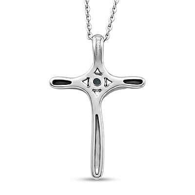 D'Joy AAA Monte Belo Indicolite 0.10 ctw Cross Pendant Necklace in Rhodium Over Sterling Silver 20 Inches