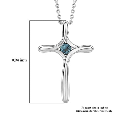 D'Joy AAA Monte Belo Indicolite 0.10 ctw Cross Pendant Necklace in Rhodium Over Sterling Silver 20 Inches