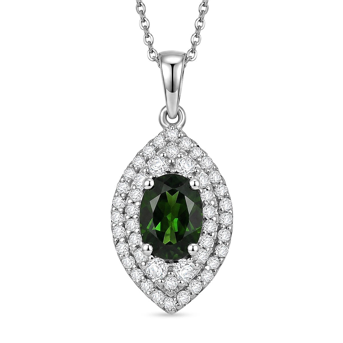 Certified & Appraised D'Joy Premium Chrome Diopside and Moissanite 2.00 ctw Pendant Necklace in Rhodium Over Sterling Silver 20 Inches