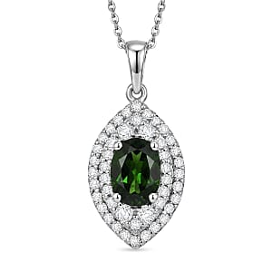 Certified & Appraised D'Joy Premium Chrome Diopside and Moissanite 2.00 ctw Pendant Necklace in Rhodium Over Sterling Silver 20 Inches