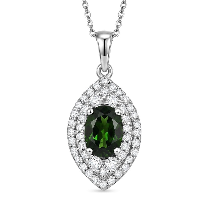 Certified & Appraised D'Joy Premium Chrome Diopside and Moissanite 2.00 ctw Pendant Necklace in Rhodium Over Sterling Silver 20 Inches