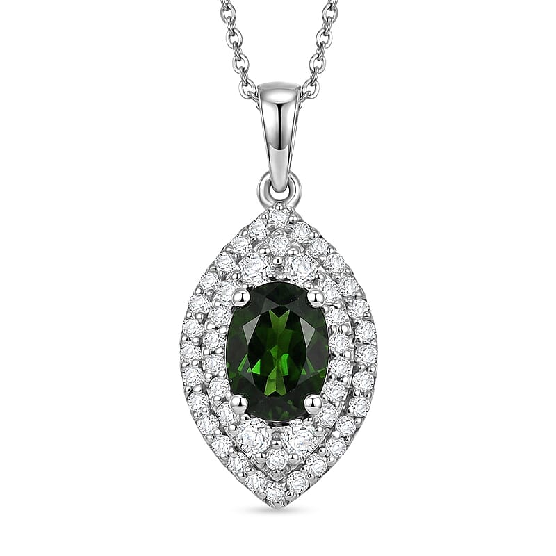 Certified & Appraised D'Joy Premium Chrome Diopside and Moissanite 2.00 ctw Pendant Necklace in Rhodium Over Sterling Silver 20 Inches