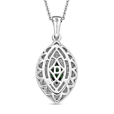 Certified & Appraised D'Joy Premium Chrome Diopside and Moissanite 2.00 ctw Pendant Necklace in Rhodium Over Sterling Silver 20 Inches