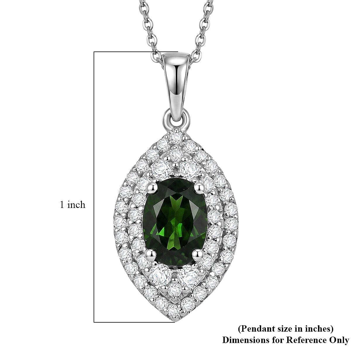 Certified & Appraised D'Joy Premium Chrome Diopside and Moissanite 2.00 ctw Pendant Necklace in Rhodium Over Sterling Silver 20 Inches