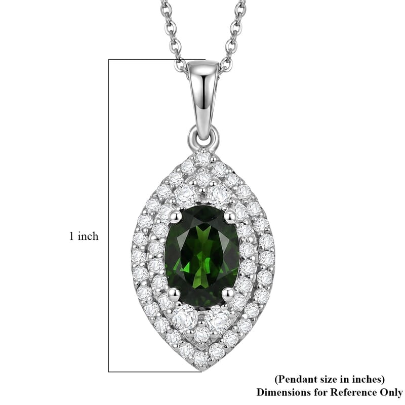 Certified & Appraised D'Joy Premium Chrome Diopside and Moissanite 2.00 ctw Pendant Necklace in Rhodium Over Sterling Silver 20 Inches