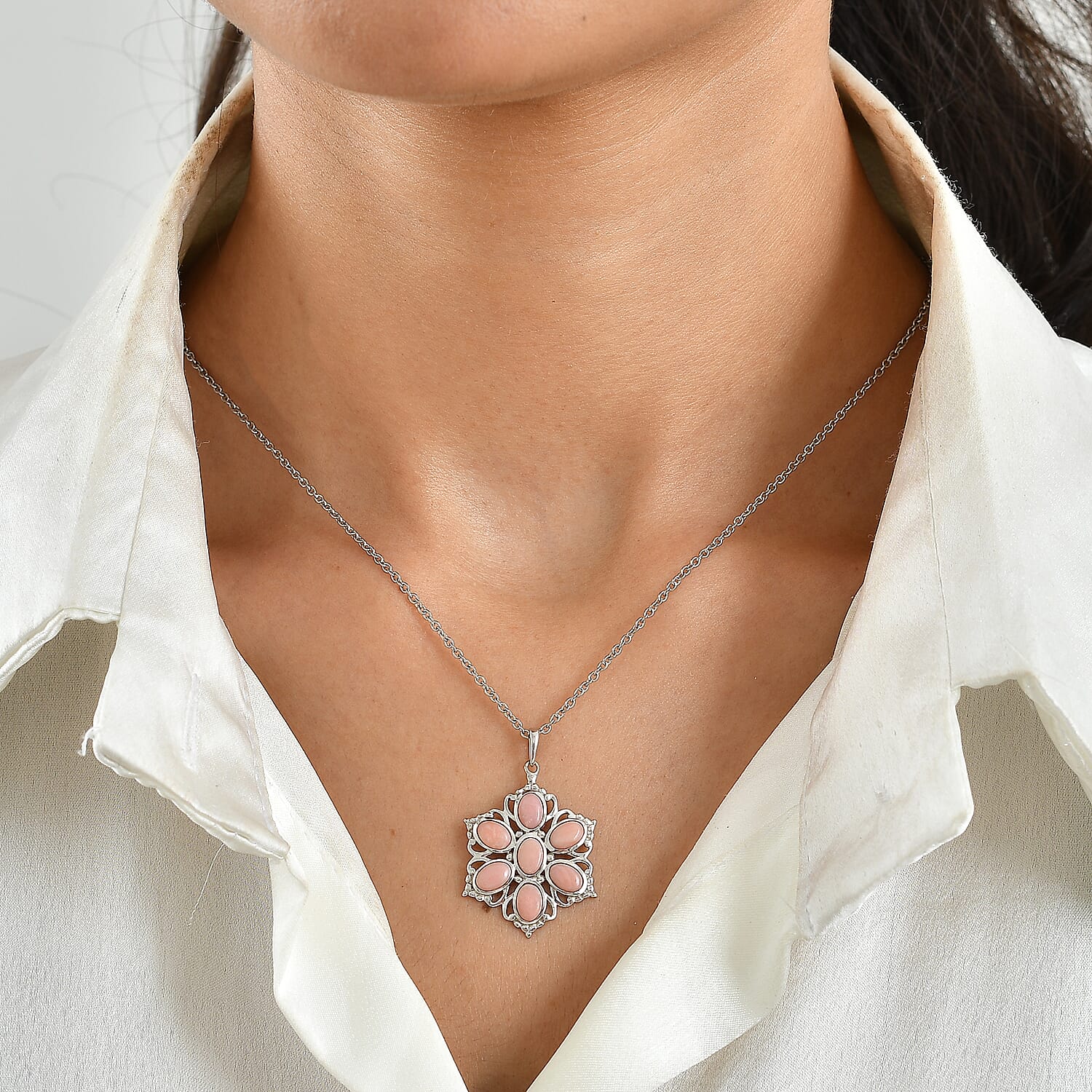 EverTrue Oregon Peach Opal 2.65 ctw Pendant in Platinum Bond with Stainless Steel Necklace 20 Inches