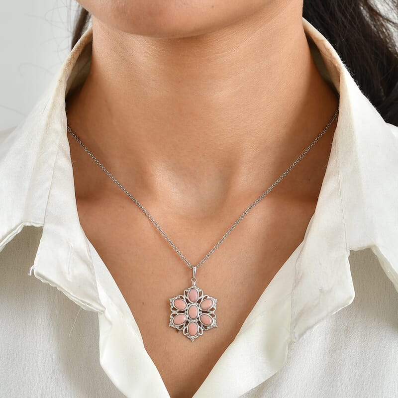 EverTrue Oregon Peach Opal 2.65 ctw Pendant in Platinum Bond with Stainless Steel Necklace 20 Inches