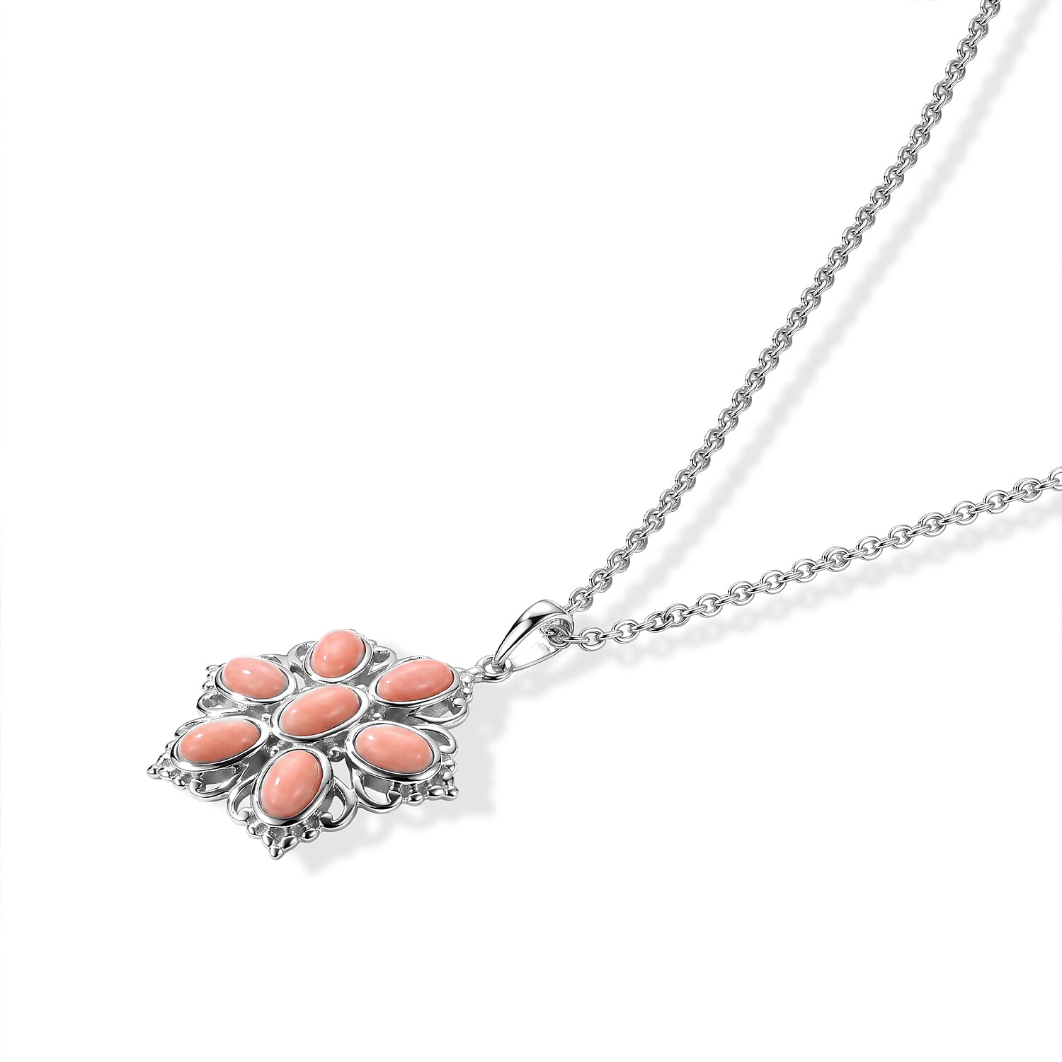 EverTrue Oregon Peach Opal 2.65 ctw Pendant in Platinum Bond with Stainless Steel Necklace 20 Inches