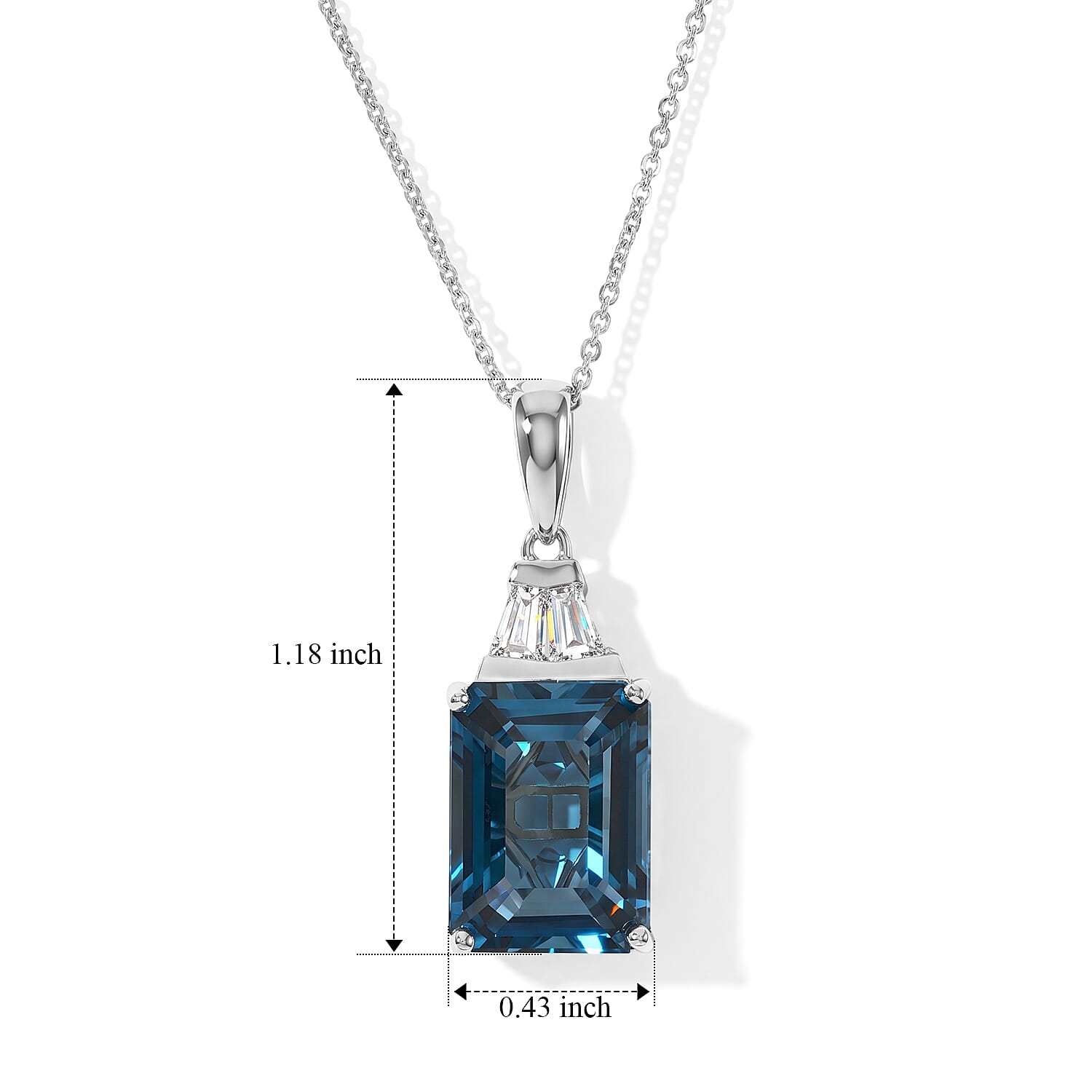 D'Joy AAA London Blue Topaz and Moissanite 9.00 ctw Pendant Necklace in Rhodium Over Sterling Silver 20 Inches