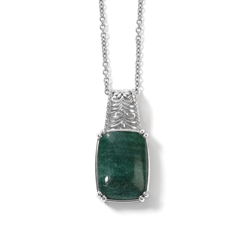 EverTure Green Aventurine 11.20 ctw Pendant in Platinum Over Copper with Stainless Steel Necklace 20 Inches