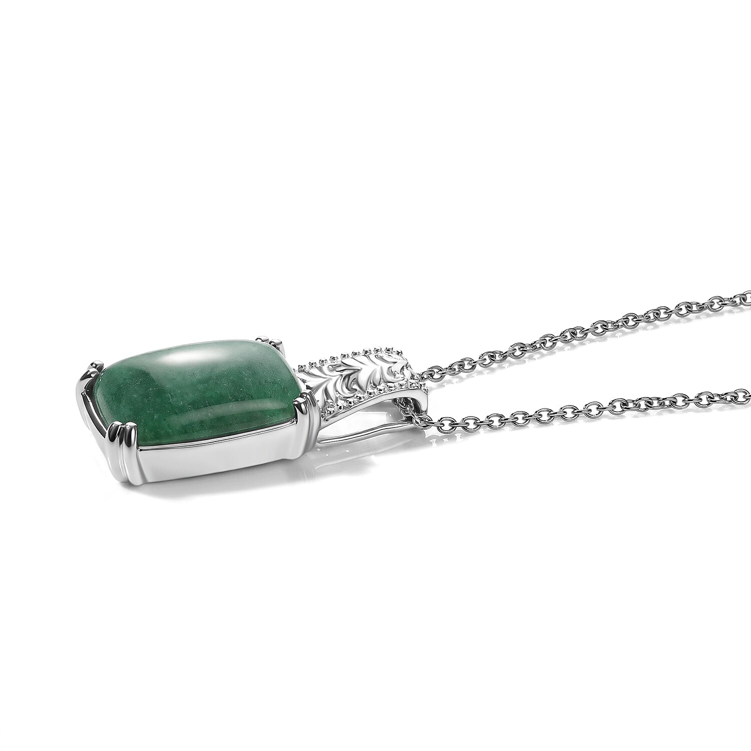 EverTure Green Aventurine 11.20 ctw Pendant in Platinum Over Copper with Stainless Steel Necklace 20 Inches