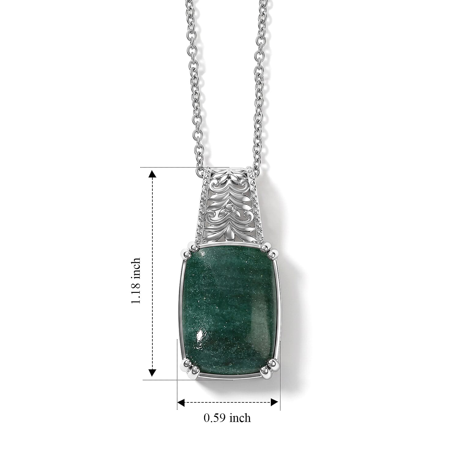 EverTure Green Aventurine 11.20 ctw Pendant in Platinum Over Copper with Stainless Steel Necklace 20 Inches