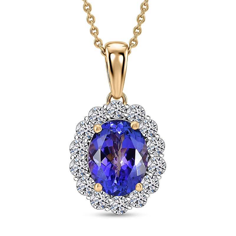 Premium Tanzanite and Luxuriant Lab Grown Diamond G-H SI 2.35 ctw Pendant Necklace in 10K Yellow Gold 20 Inches