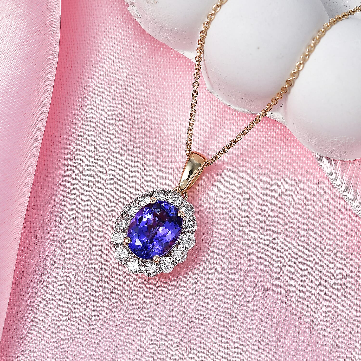 Premium Tanzanite and Luxuriant Lab Grown Diamond G-H SI 2.35 ctw Pendant Necklace in 10K Yellow Gold 20 Inches