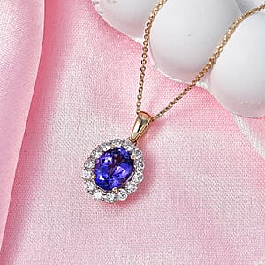 Premium Tanzanite and Luxuriant Lab Grown Diamond G-H SI 2.35 ctw Pendant Necklace in 10K Yellow Gold 20 Inches