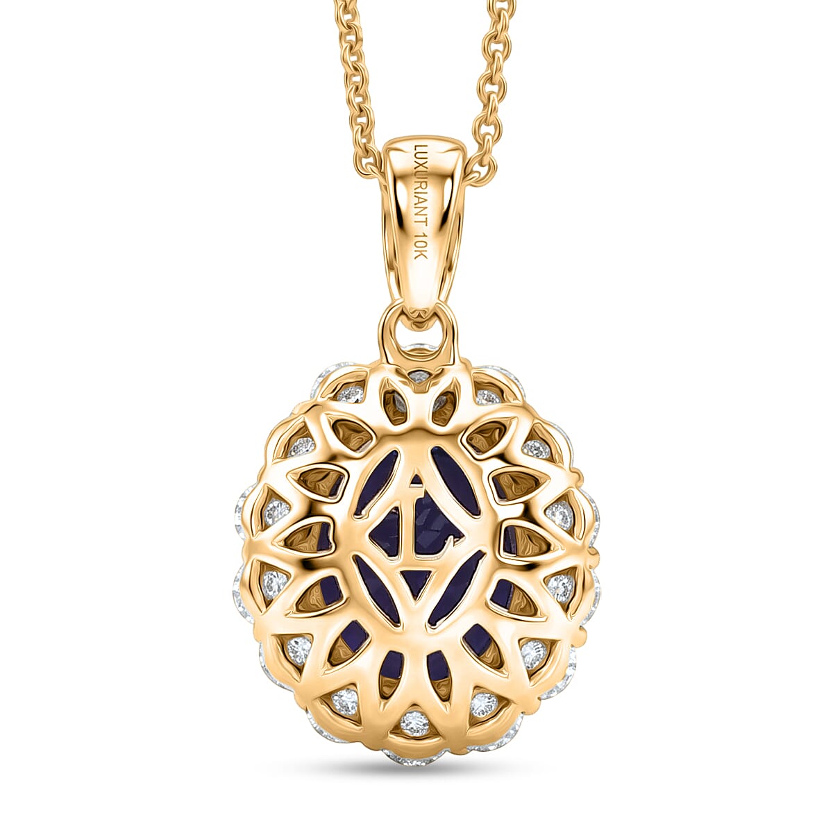 Premium Tanzanite and Luxuriant Lab Grown Diamond G-H SI 2.35 ctw Pendant Necklace in 10K Yellow Gold 20 Inches image number 4