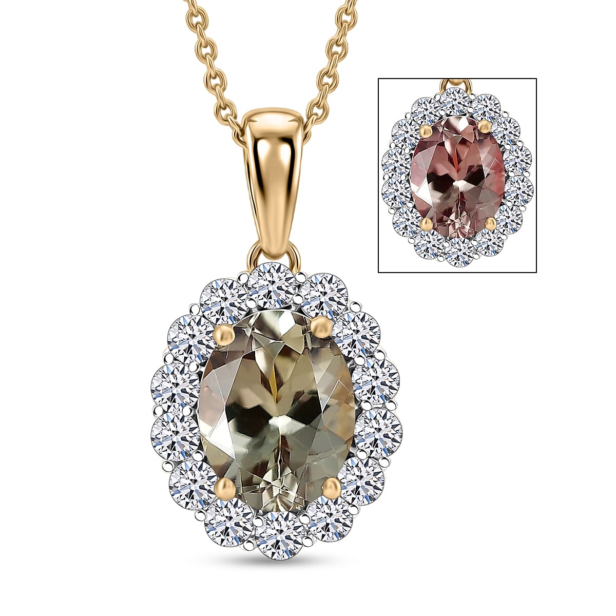 Premium Turkizite and Luxuriant Lab Grown Diamond G-H SI 2.65 ctw Pendant Necklace in 10K Yellow Gold 20 Inches