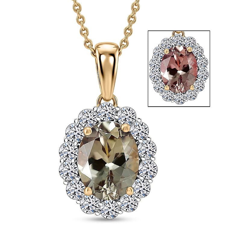 Premium Turkizite and Luxuriant Lab Grown Diamond G-H SI 2.65 ctw Pendant Necklace in 10K Yellow Gold 20 Inches