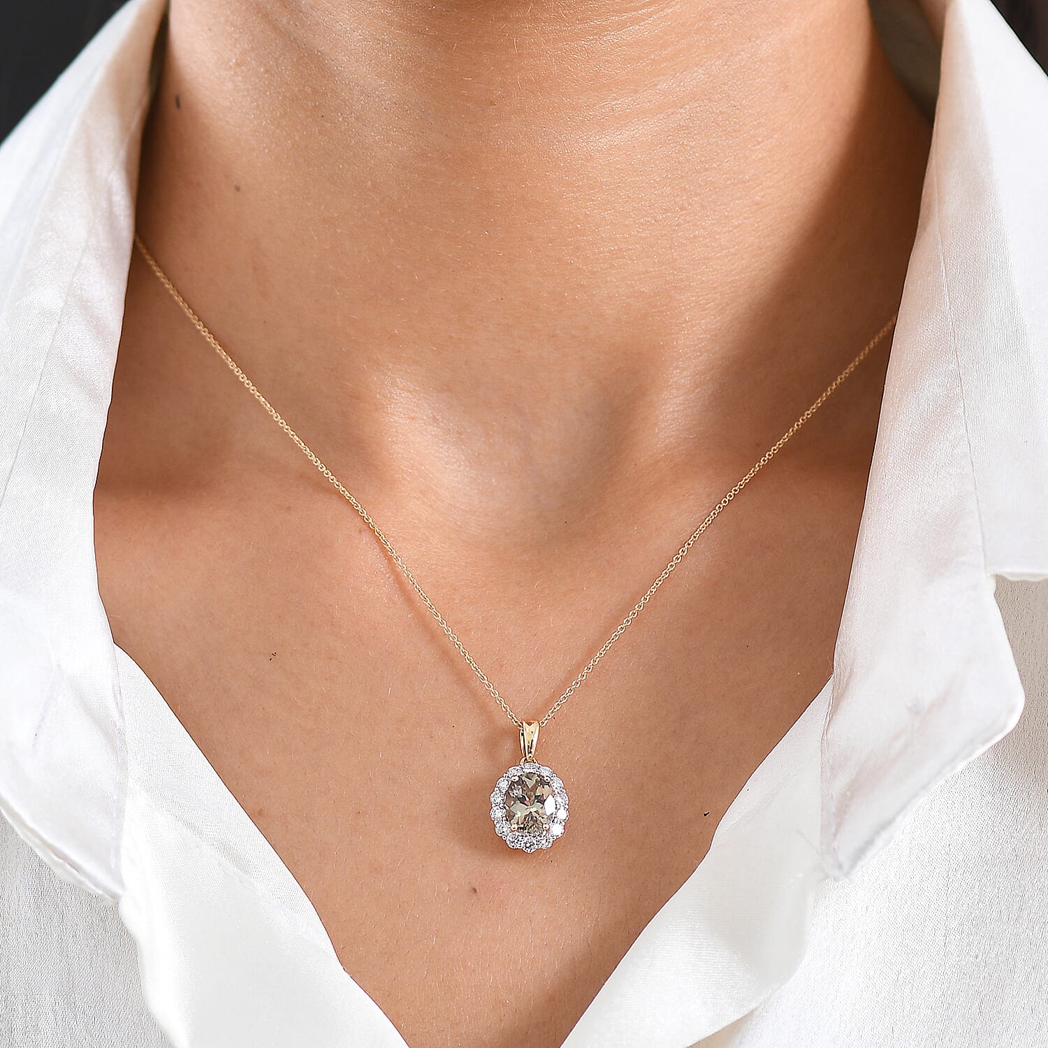 Premium Turkizite and Luxuriant Lab Grown Diamond G-H SI 2.65 ctw Pendant Necklace in 10K Yellow Gold 20 Inches