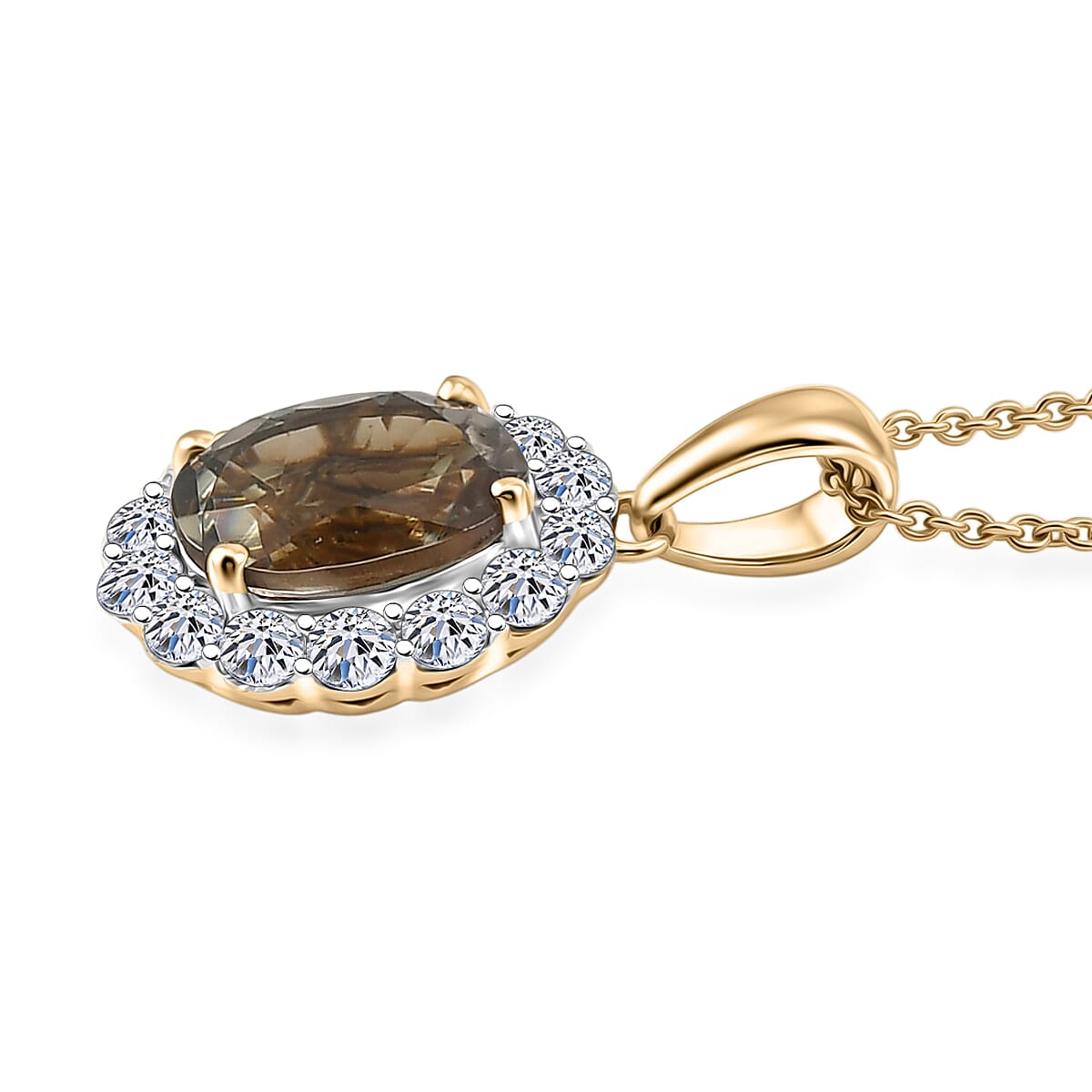 Premium Turkizite and Luxuriant Lab Grown Diamond G-H SI 2.65 ctw Pendant Necklace in 10K Yellow Gold 20 Inches