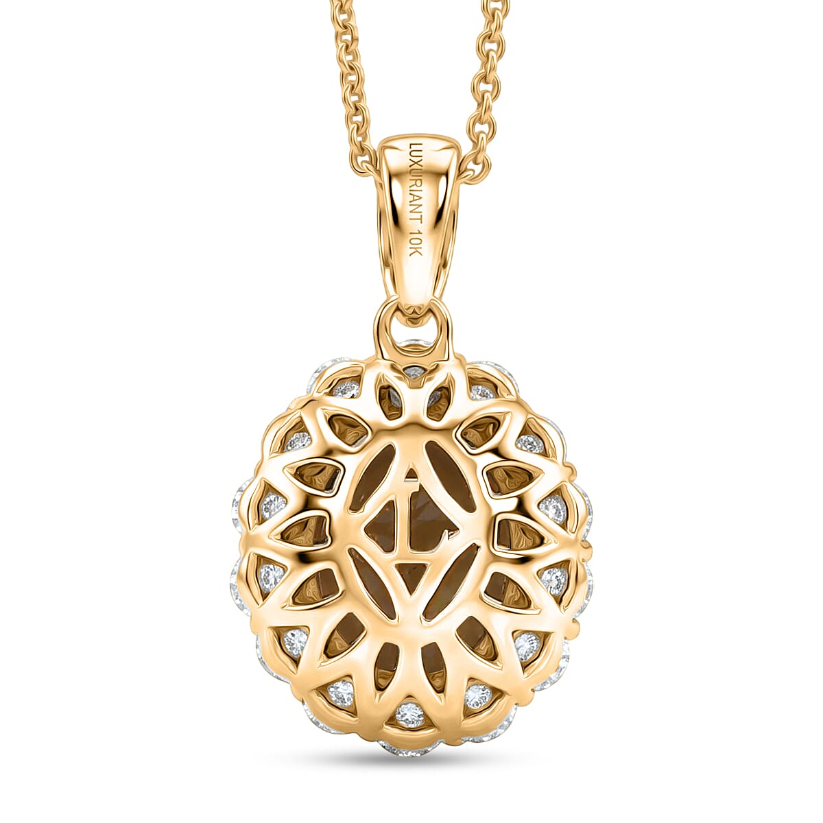 Premium Turkizite and Luxuriant Lab Grown Diamond G-H SI 2.65 ctw Pendant Necklace in 10K Yellow Gold 20 Inches