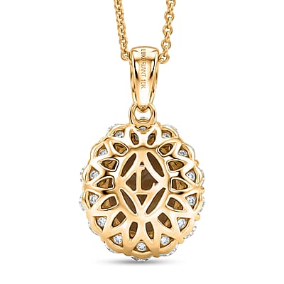 Premium Turkizite and Luxuriant Lab Grown Diamond G-H SI 2.65 ctw Pendant Necklace in 10K Yellow Gold 20 Inches