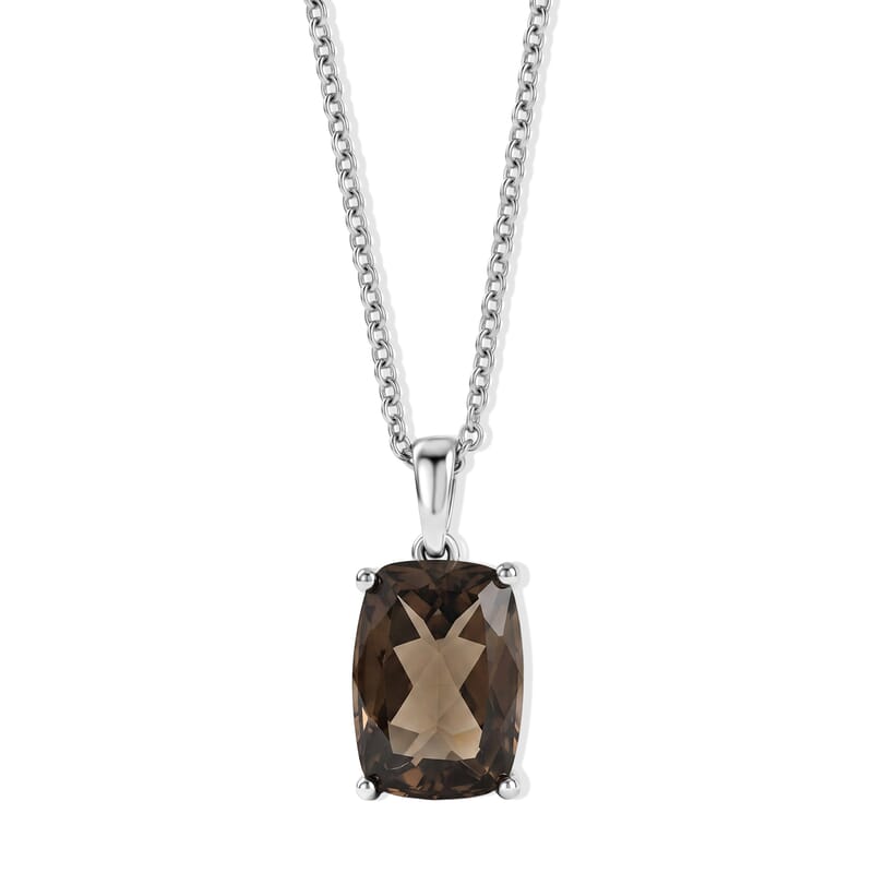 EverTrue Smoky Quartz 6.10 ctw Pendant Necklace in Stainless Steel 20 Inches
