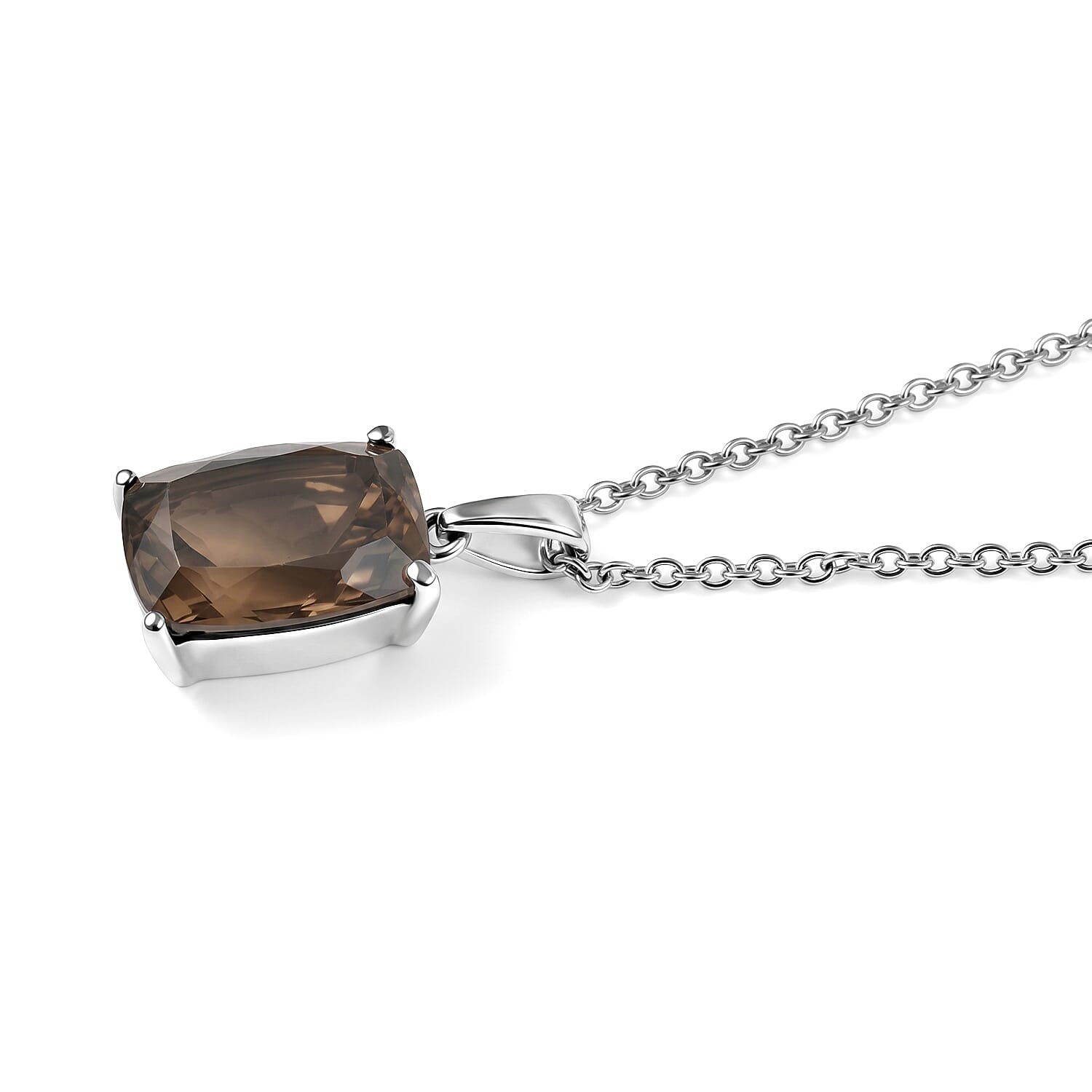 EverTrue Smoky Quartz 6.10 ctw Pendant Necklace in Stainless Steel 20 Inches