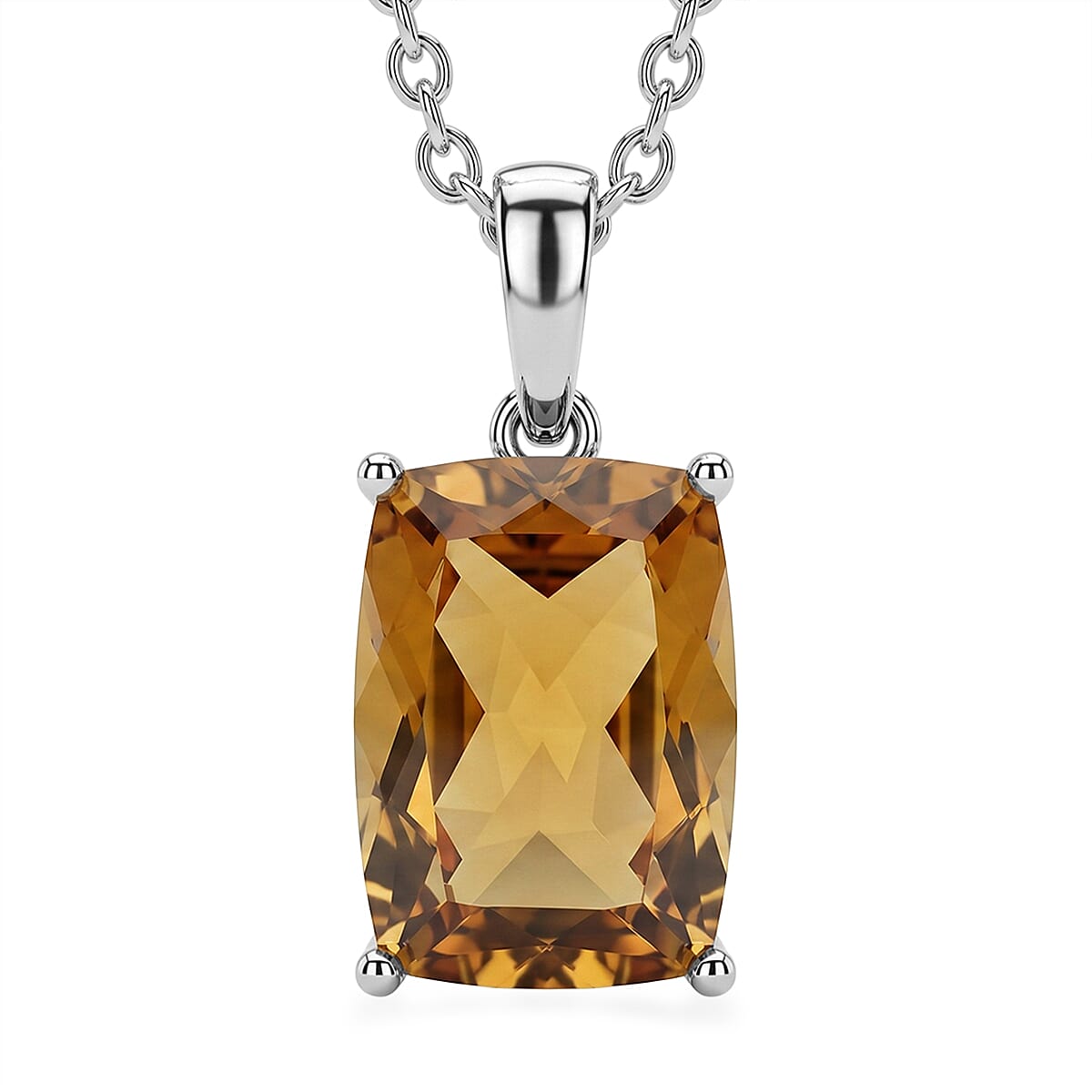 EverTrue Champagne Quartz (Triplet) 7.10 ctw Pendant Necklace in Stainless Steel 20 Inches