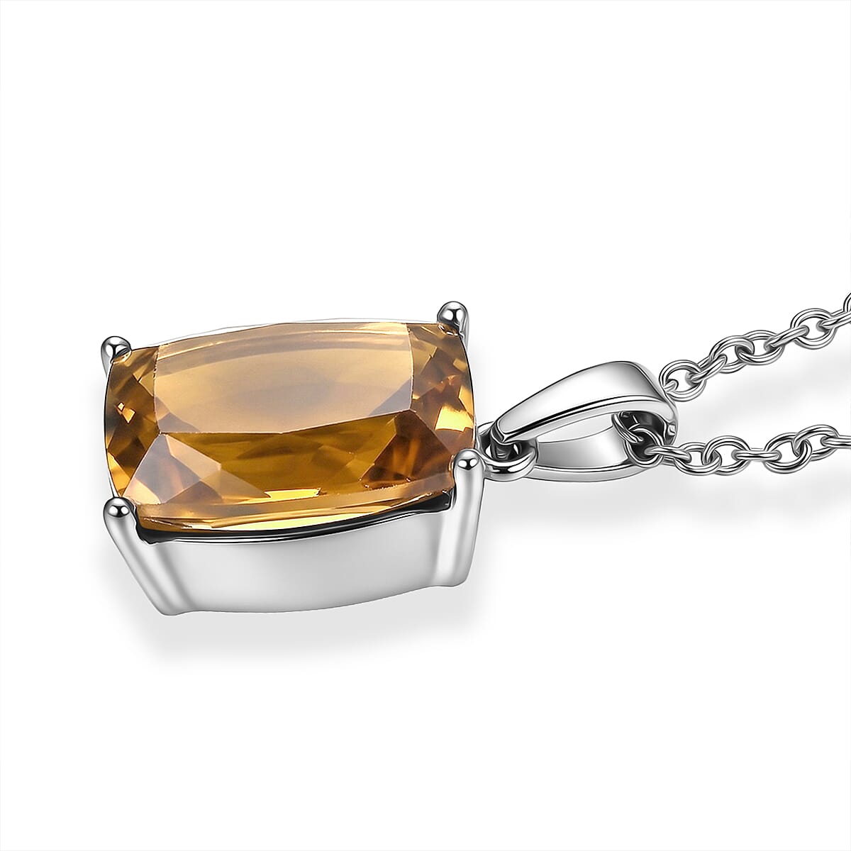 EverTrue Champagne Quartz (Triplet) 7.10 ctw Pendant Necklace in Stainless Steel 20 Inches