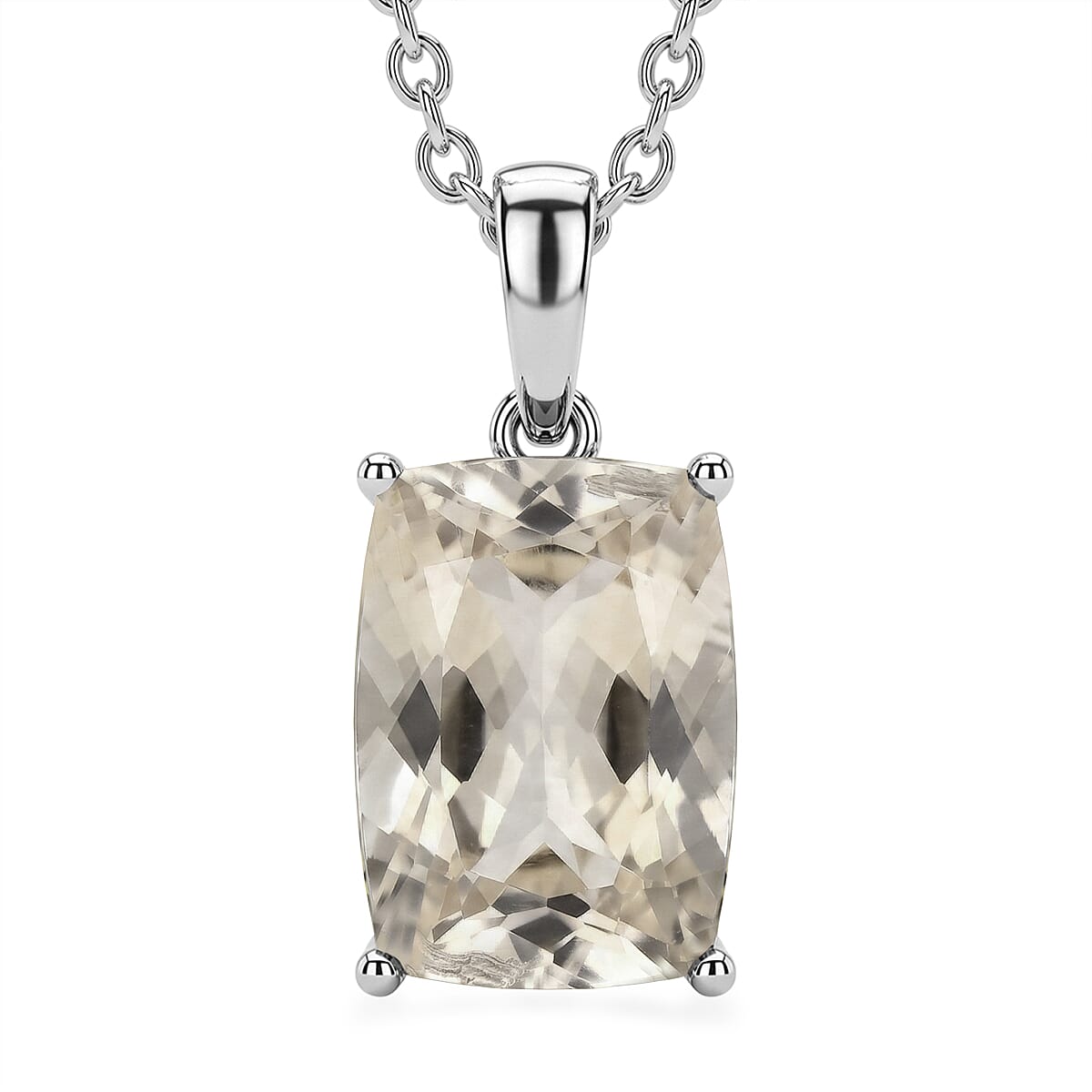EverTrue Morganite Mystic Quartz 8.25 ctw Pendant Necklace in Stainless Steel 20 Inches