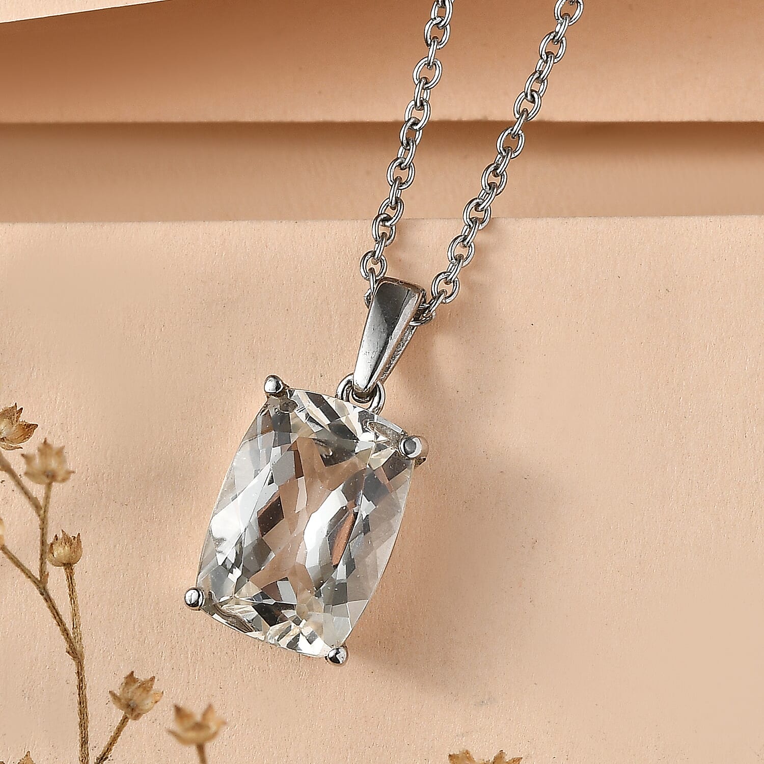 EverTrue Morganite Mystic Quartz 8.25 ctw Pendant Necklace in Stainless Steel 20 Inches