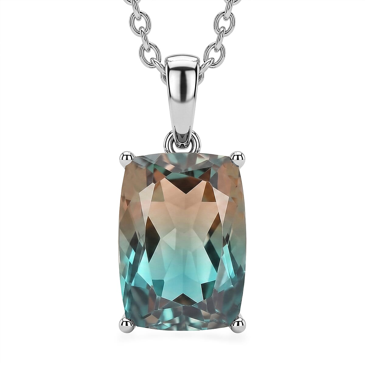 EverTrue Aqua Terra Costa Quartz (Triplet) 7.50 ctw Pendant Necklace in Stainless Steel 20 Inches