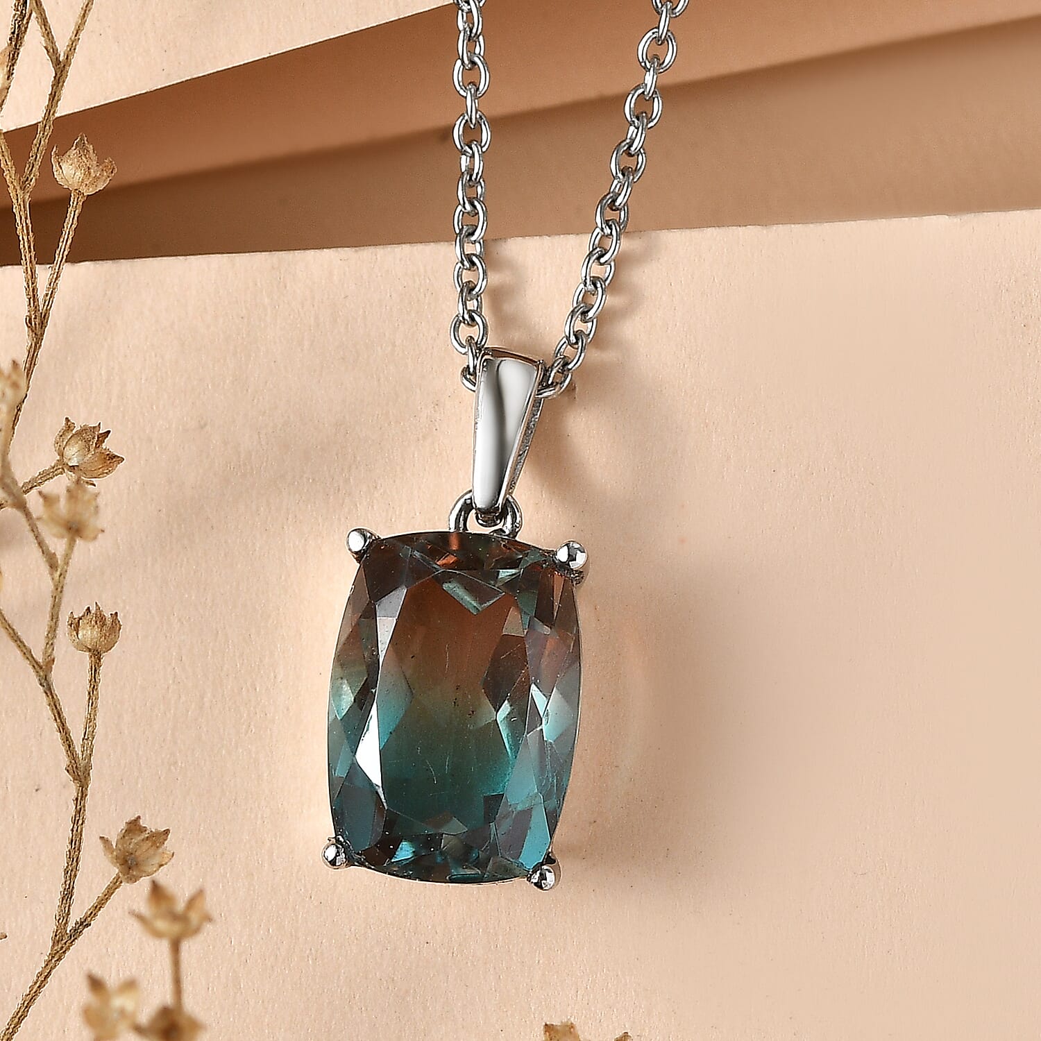 EverTrue Aqua Terra Costa Quartz (Triplet) 7.50 ctw Pendant Necklace in Stainless Steel 20 Inches