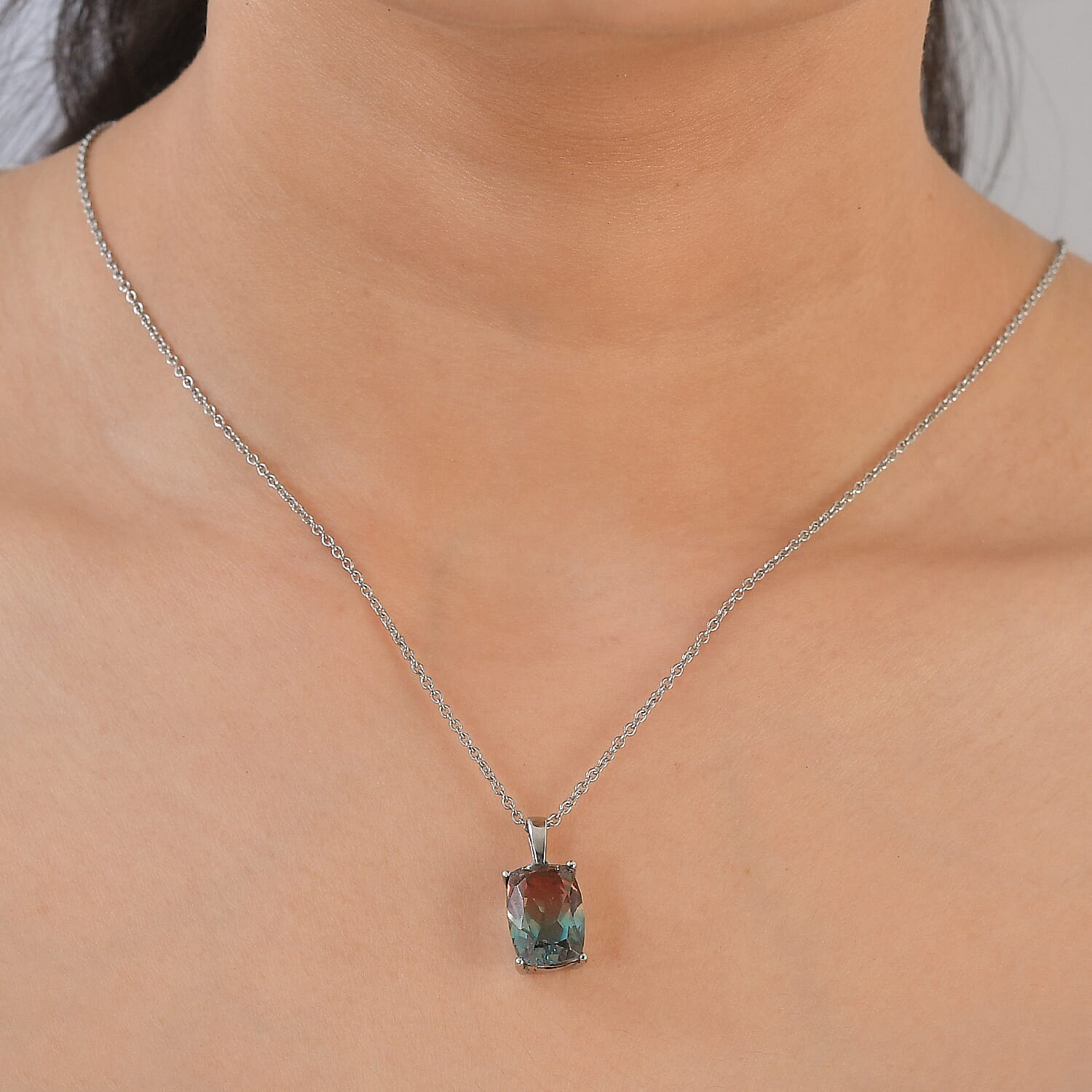 EverTrue Aqua Terra Costa Quartz (Triplet) 7.50 ctw Pendant Necklace in Stainless Steel 20 Inches