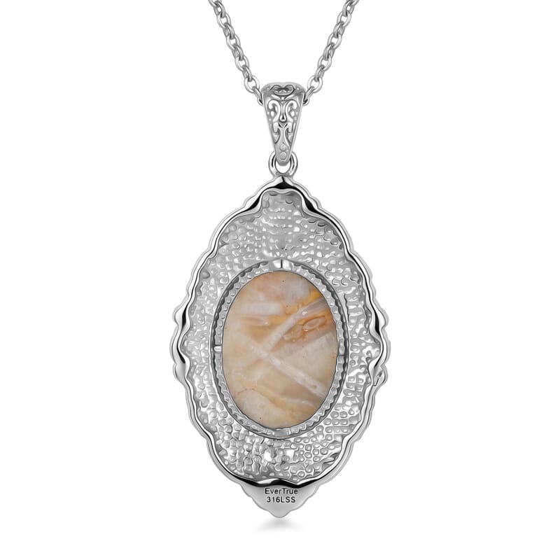 EverTrue Crazy Lace Agate and African Amethyst 15.35 ctw Pendant Necklace in Stainless Steel 20 Inches