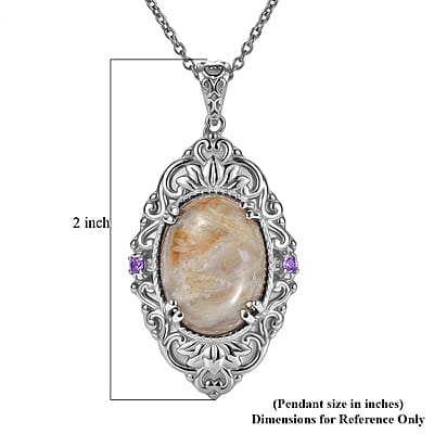 EverTrue Crazy Lace Agate and African Amethyst 15.35 ctw Pendant Necklace in Stainless Steel 20 Inches