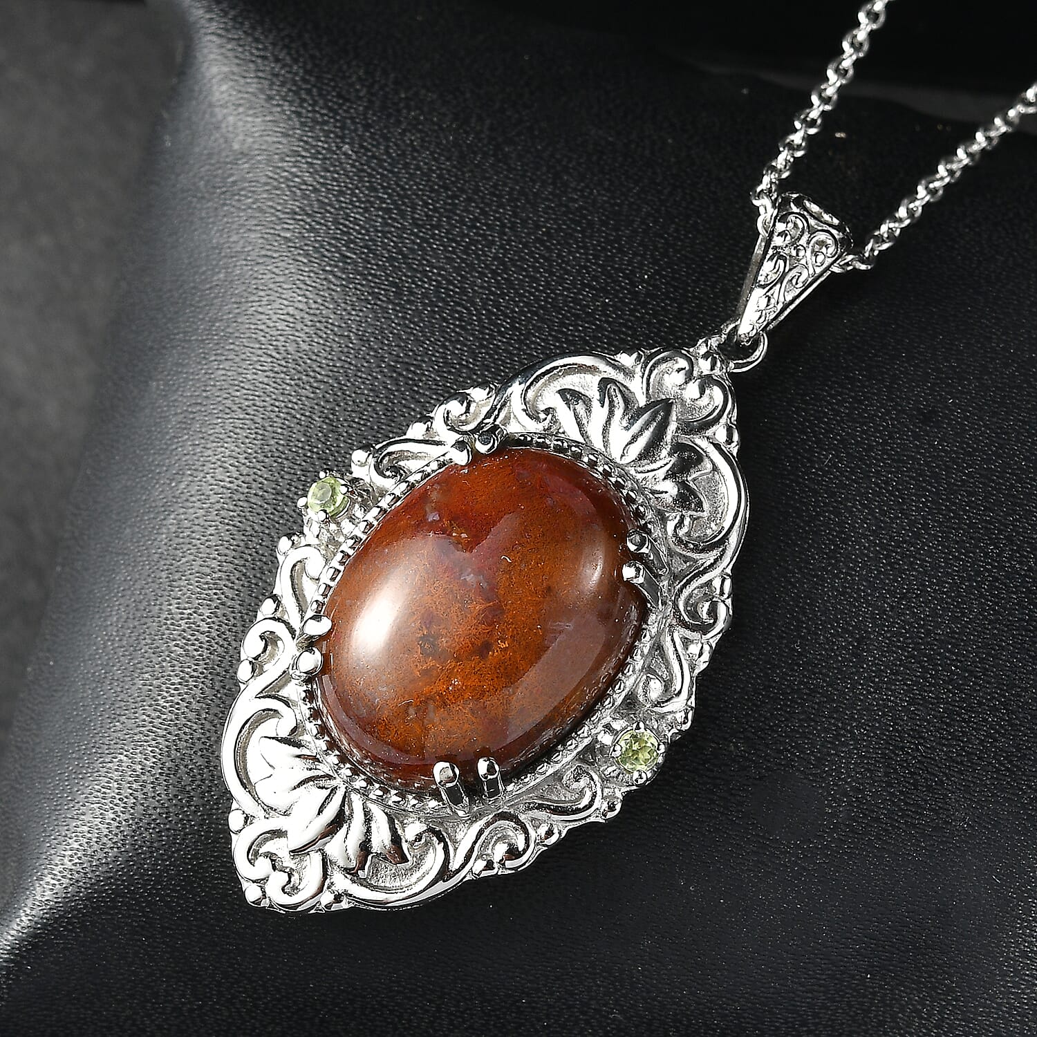 EverTrue Aqua Nueva Moss and Hebei Peridot 15.80 ctw Pendant Necklace in Stainless Steel 20 Inches