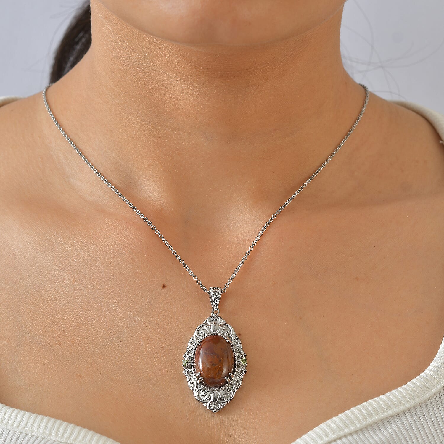 EverTrue Aqua Nueva Moss and Hebei Peridot 15.80 ctw Pendant Necklace in Stainless Steel 20 Inches