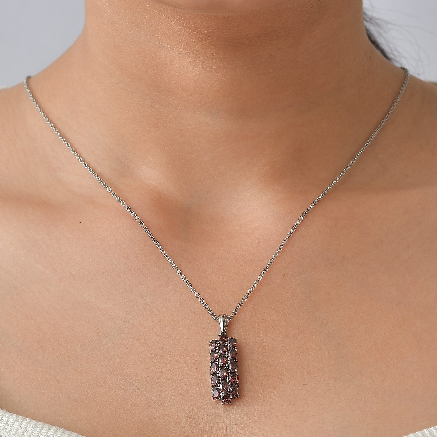 EverTrue Champagne Zircon 3.20 ctw Pendant Necklace in Stainless Steel 20 Inches