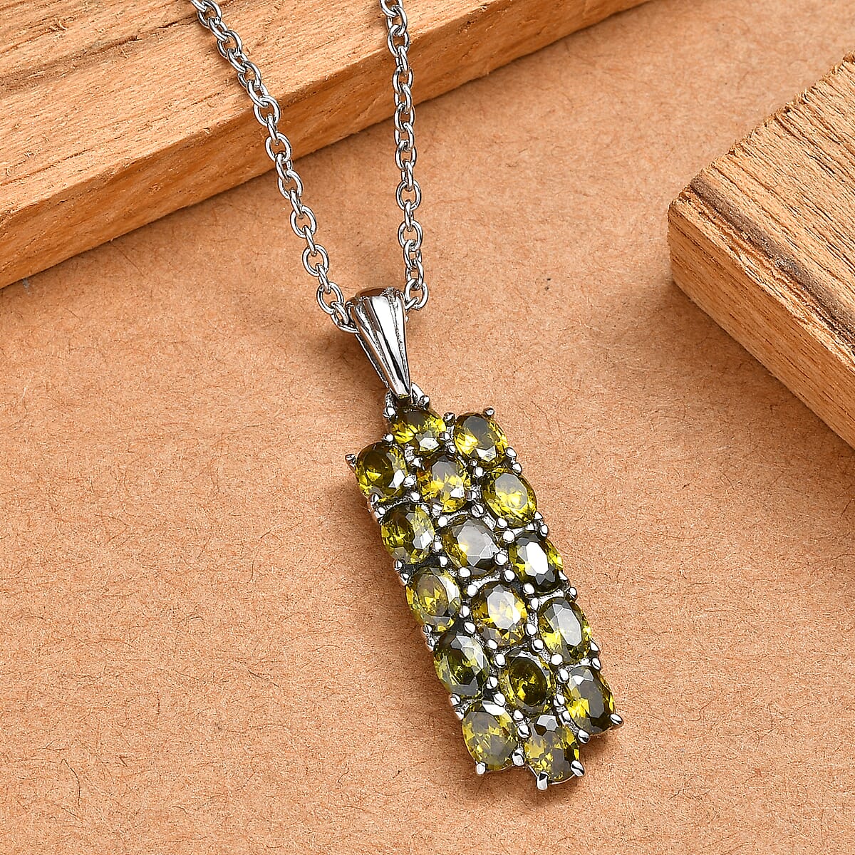 EverTrue Simulated Peridot Diamond Pendant Necklace in Stainless Steel 20 Inches  image number 1