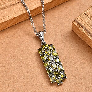 EverTrue Simulated Peridot Diamond Pendant Necklace in Stainless Steel 20 Inches 